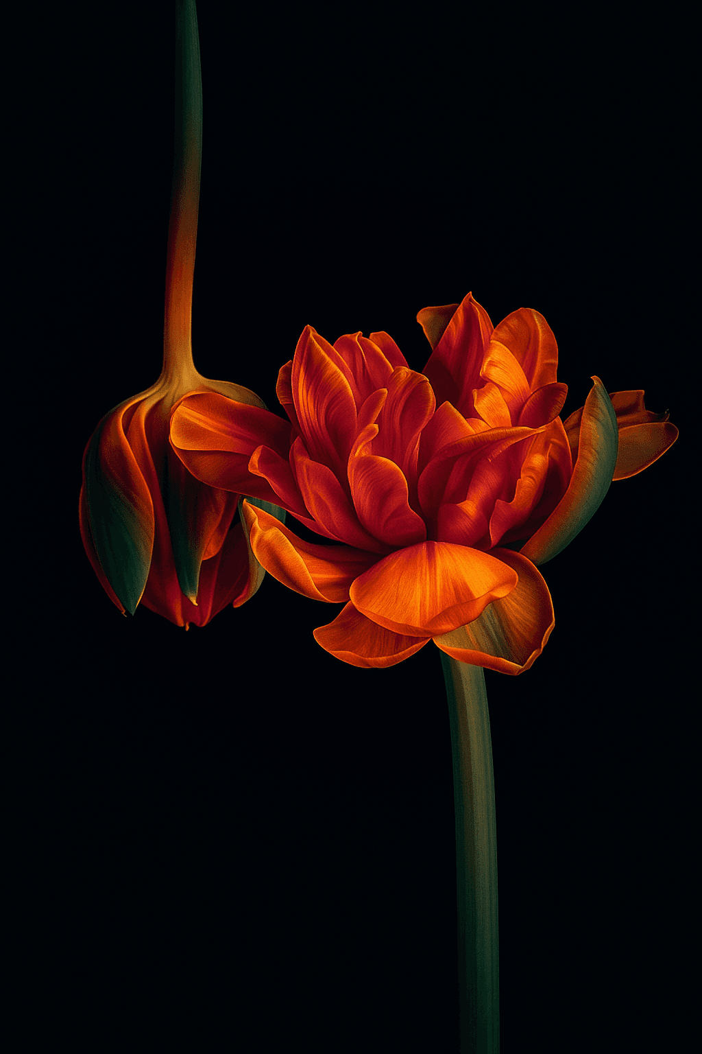 Scharlaken Duo, papegaaientulpen als gelimiteerde Diasec fotoprint
