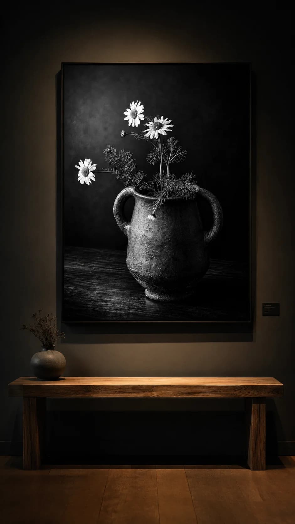 Zwart-wit botanische studie van bloemen in vaas als wandkunst