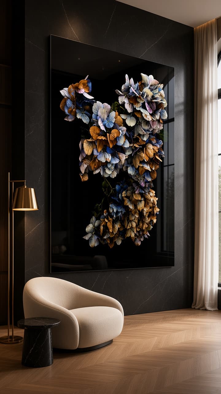Hydrangea as a Diasec wall object in a refined interior